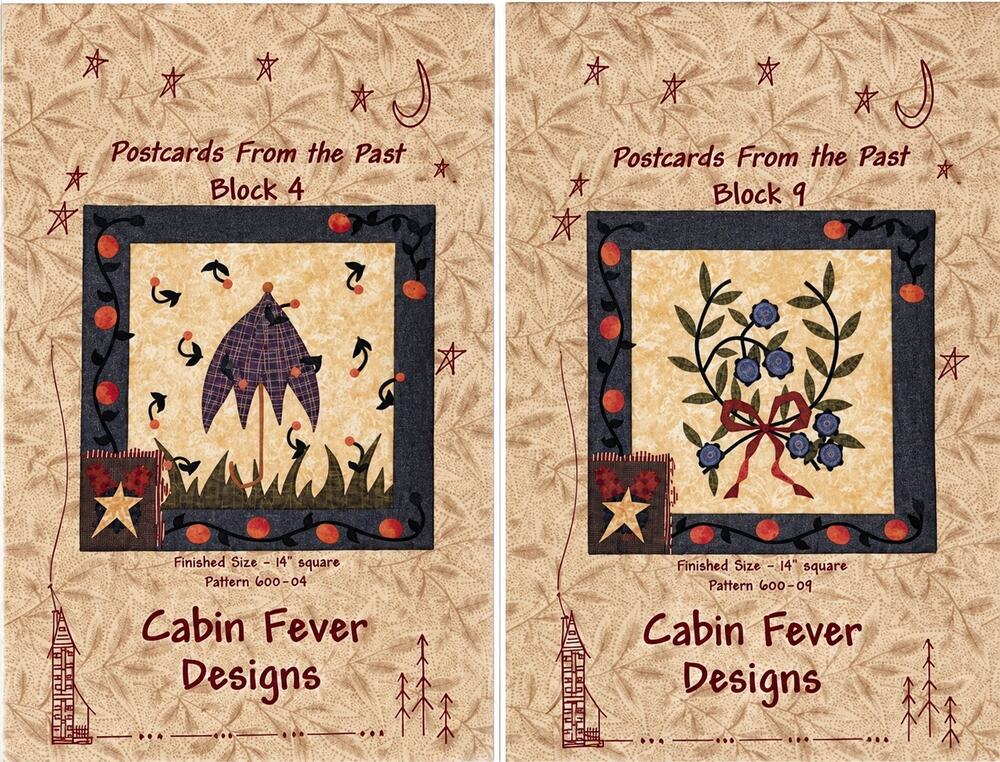 Lot Of 2 Postcard Of Past Pattern Cabin Fever Folk Primitive Appliqué Quilt